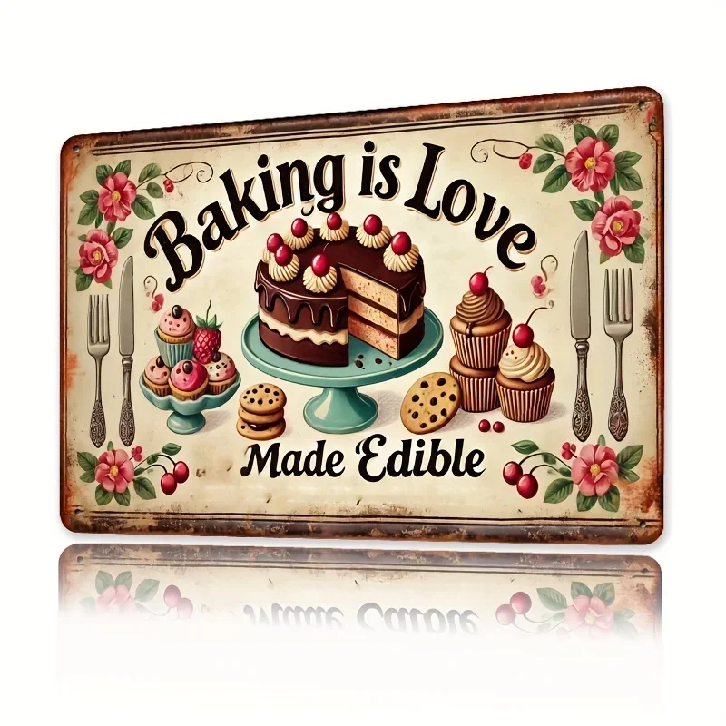 Kitchen With Baking Area - Raumdekoration: Vintage Baking is Love Metallschild,