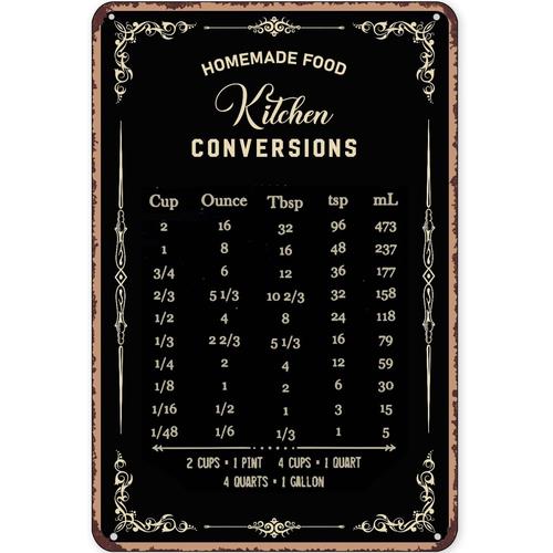 Kitchen Baking Conversion Chart - Rustikales Blechschild, Dekoration, Backschilder, Wanddekoration, Küchen-Umrechnungstabelle,