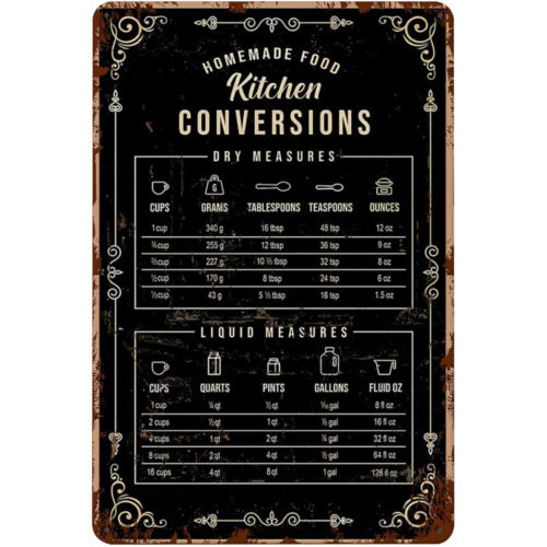 Kitchen Baking Conversion Chart - Lustiges Vintage-Metallschild, 12 x 8 Zoll,