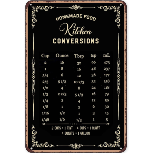 Kitchen Baking Conversion Chart - Rustikales Blechschild Deko Backen-Schilder Wanddekoration Küchen-Umrechnungstabelle