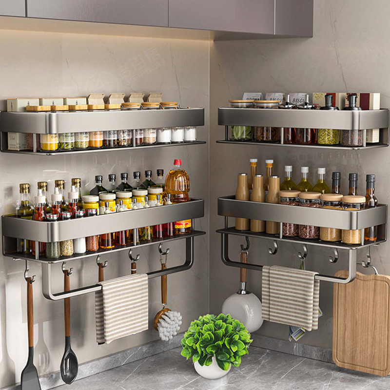 Kitchen Uncle - Aluminium-Küchenregal, Toiletten-Aufbewahrungsregal, Bohrfreies Hängeregal, Badezimmer-Organizer, Wandmontage