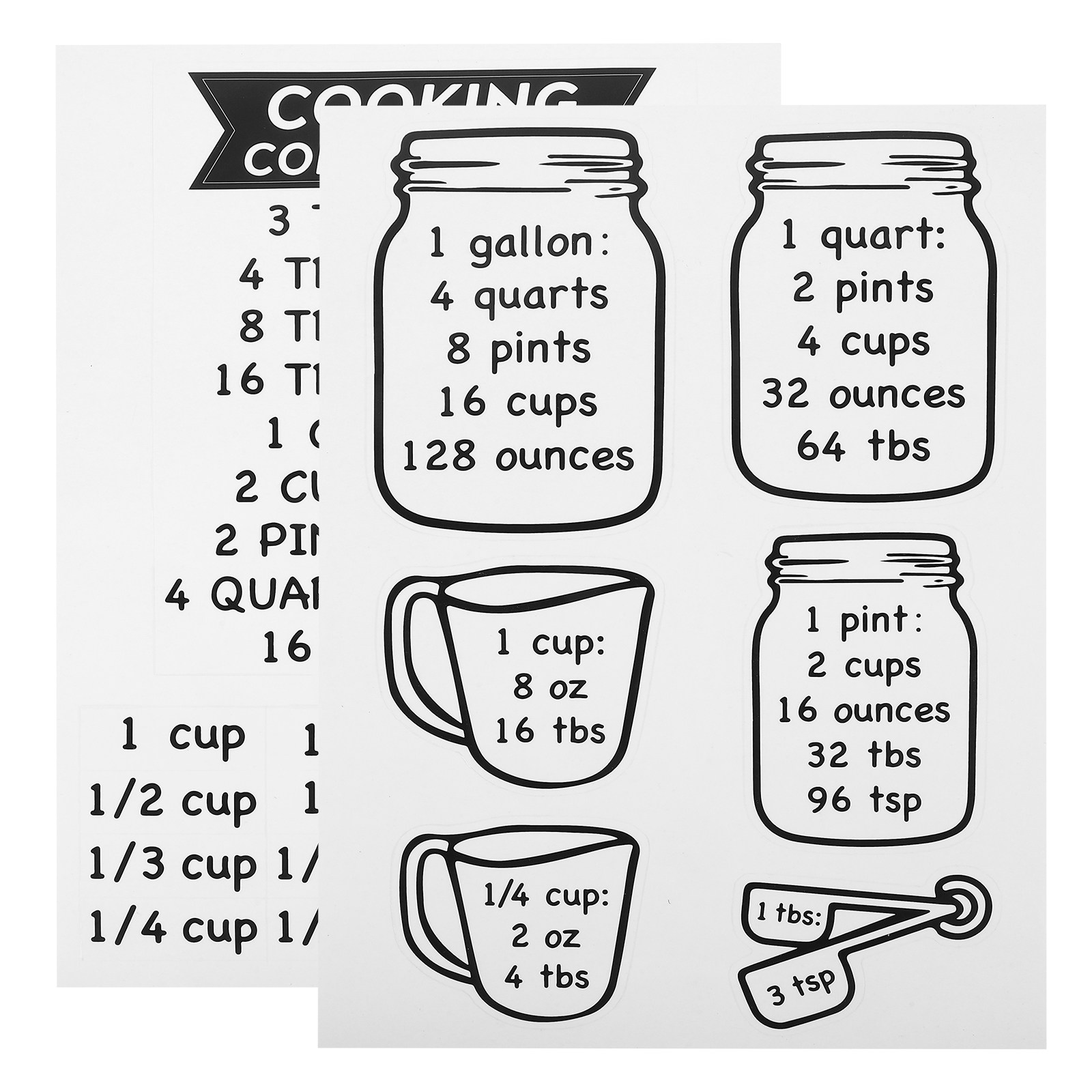 Kitchen Baking Conversion Chart - 2 Stück Küchen-Umrechnungstabelle Magnet-Aufkleber Präziser Zutaten-Messleitfaden