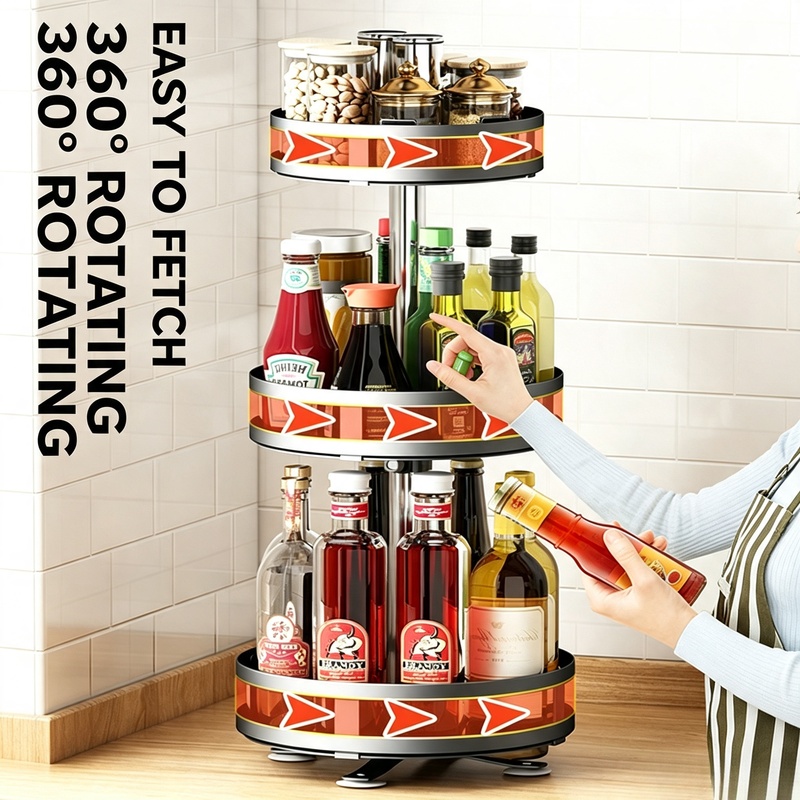 Kitchen Uncle - 360 ° Drehbarer Gewürzaufbewahrungsdrehteller, Küchenorganisator, multifunktionales