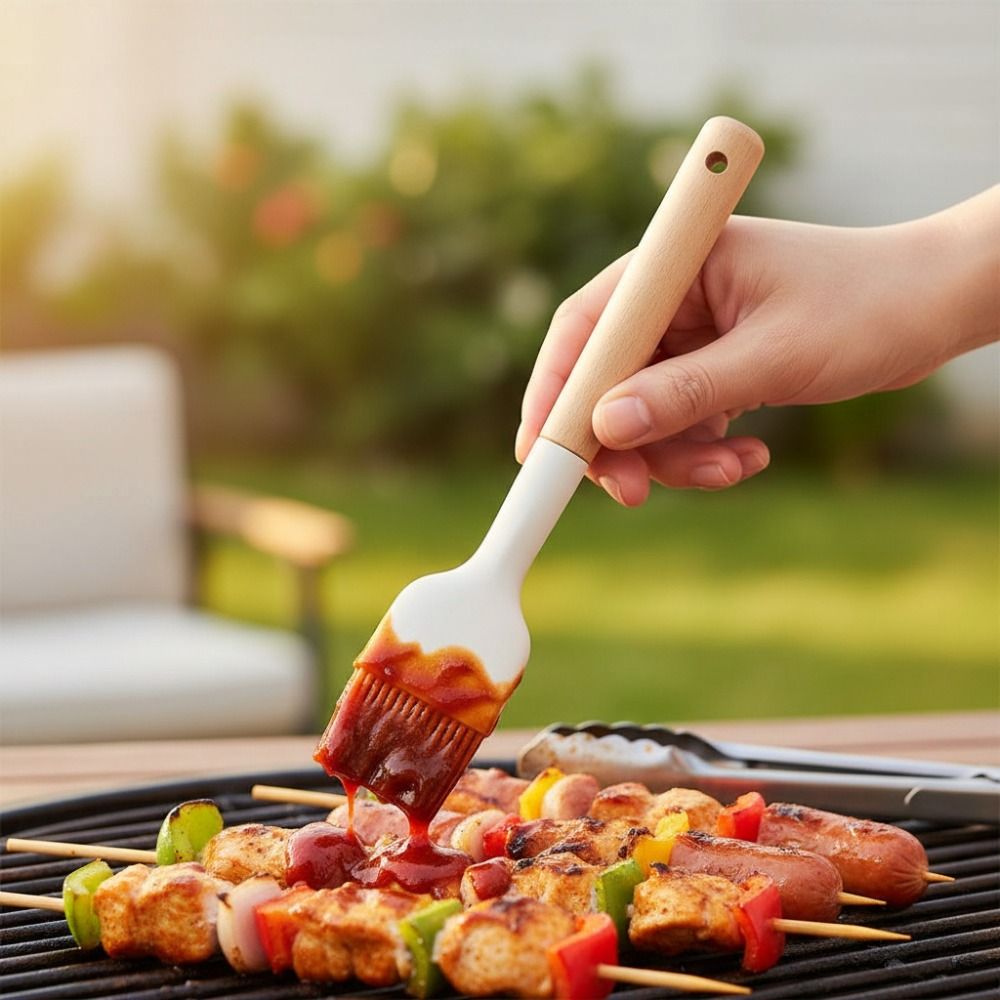Pastry Brush Silicone - 2er-Set Grillpinsel mit Holzgriff und Silikonspitze,