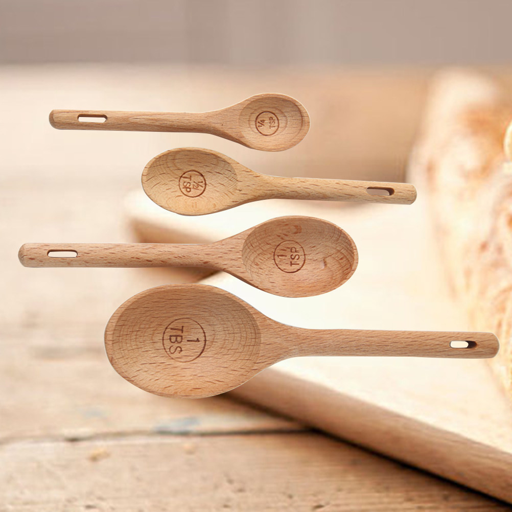 Baking (Kitchen Ingredient) - 4-teiliges Holz-Messlöffel-Set aus Buchenholz mit Gravur
