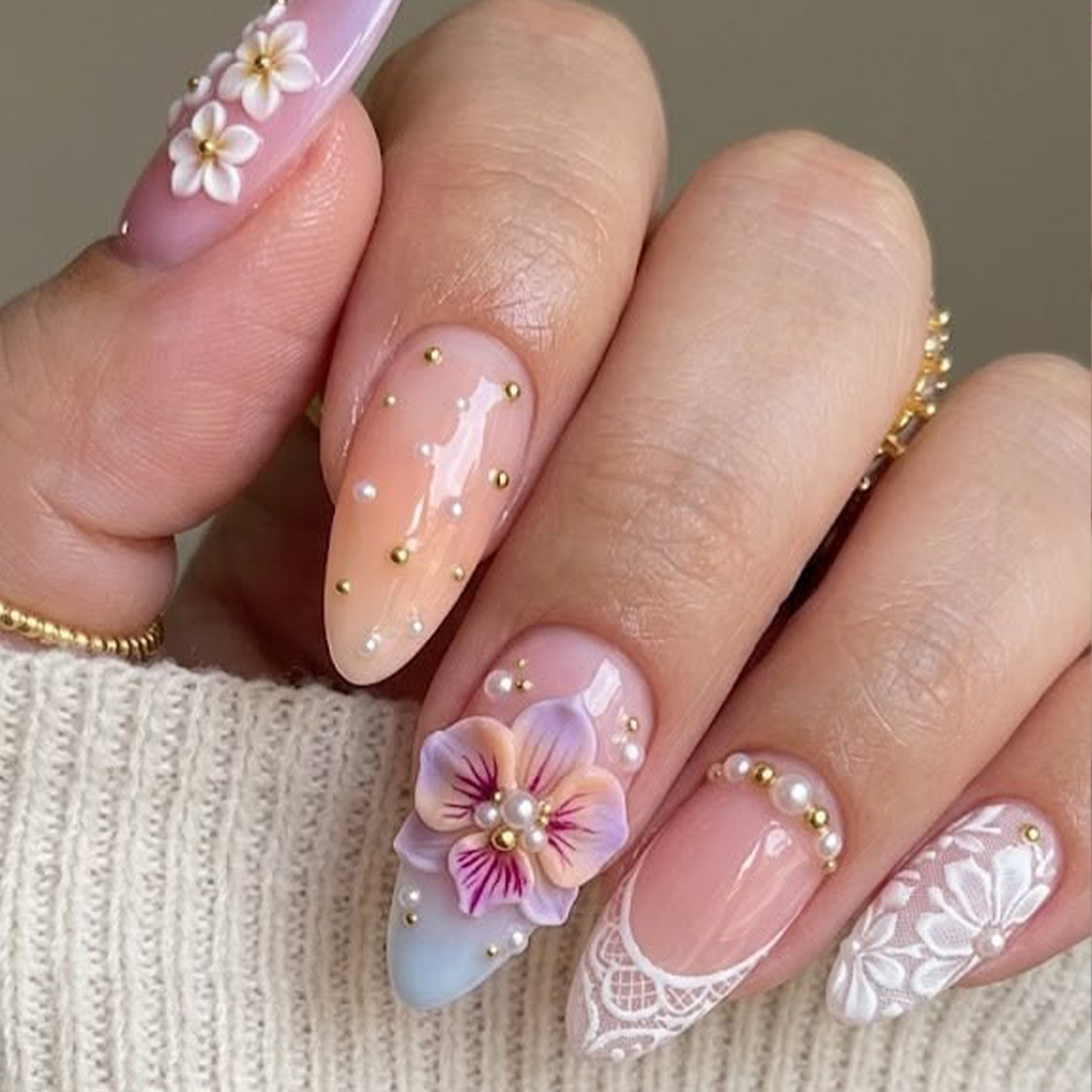 Decorating Tip Set - 24 Stück Aufklebenägel Rosa Farbverlauf-Sets Mandelförmige