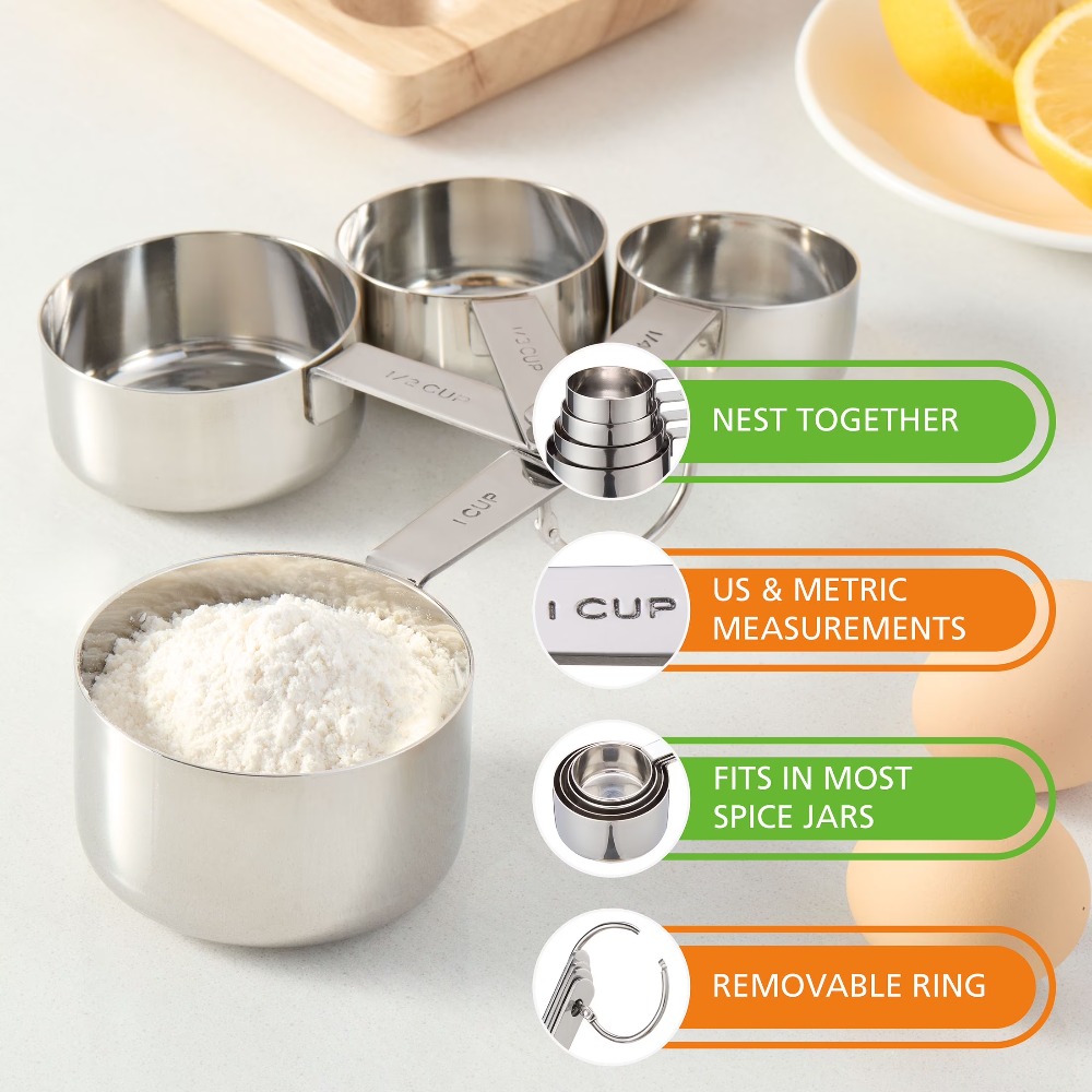 Edelstahl-Messbecher-Set, 4-te – Baking (Kitchen Ingredient) Bewertung und Preis
