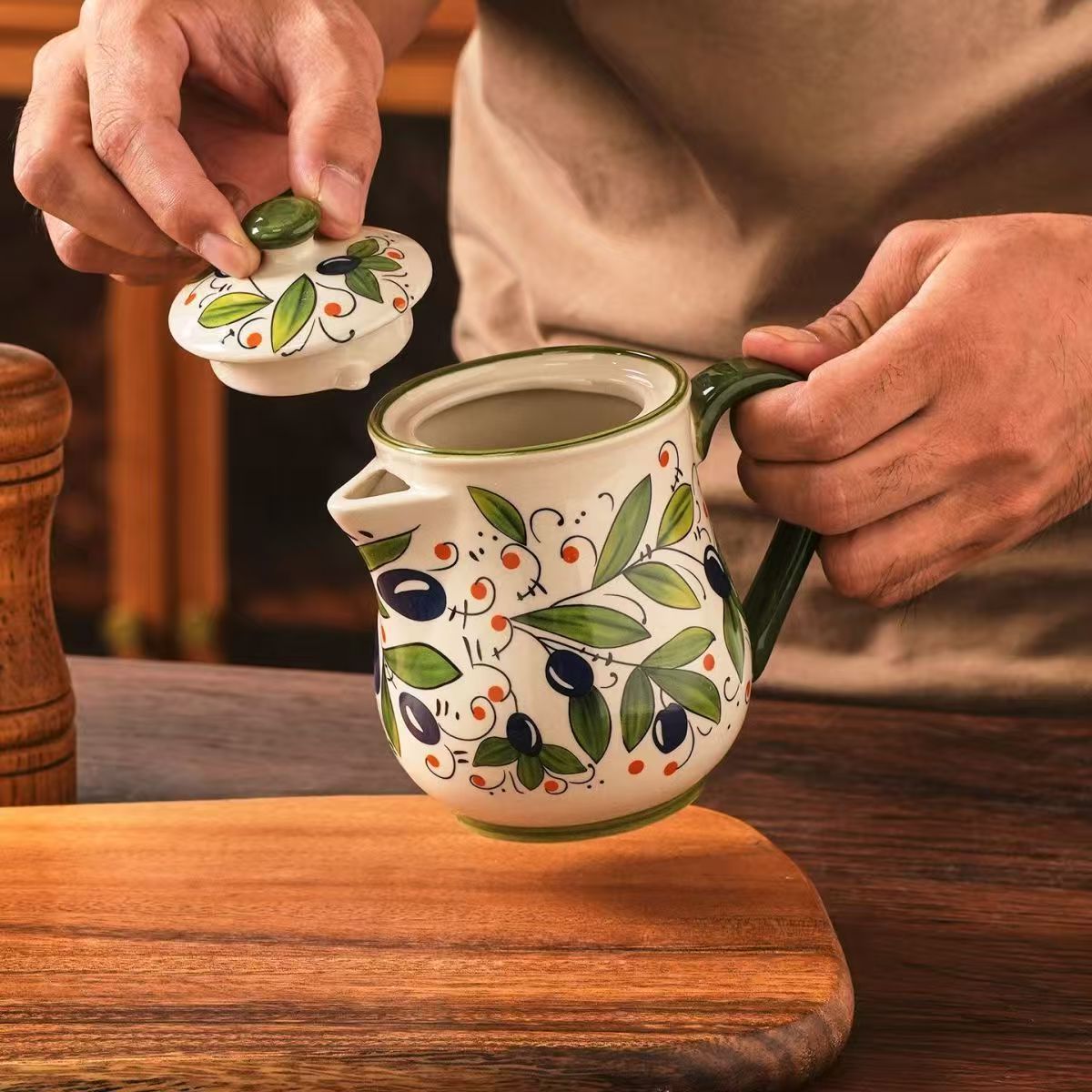 Olivgrüner Keramik-Blumen-Ölto – Kitchen Uncle Bewertung und Preis
